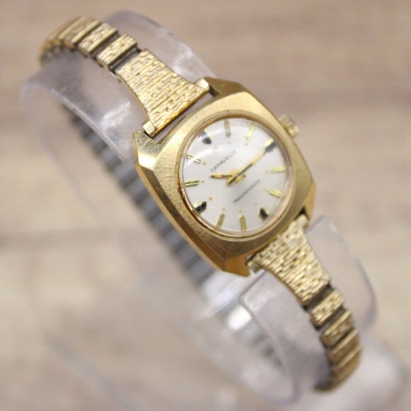 Vintage Caravelle By Bulova Watch Women Gold Tone Round Dial Stretch Band - Picture 1 of 8